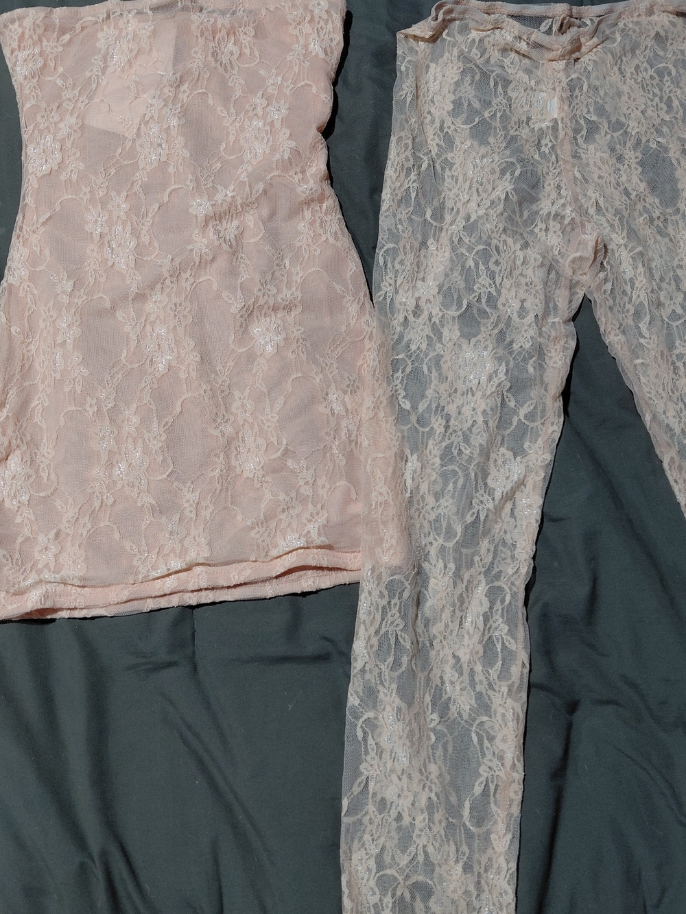Delicate Blush Lace Dress and Lace Leggings Set